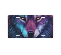 Neon wolf with purple head Front license plate, 0.6 mm thick, 30 x 15 cm, aluminum.