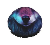 Neon wolf with purple head L Shower cap with double layer waterproof fabric, suitable for bathing and skin care