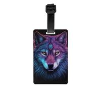 Neon Wolf with Purple Head Printed Luggage Tags Anti-Lost Luggage Labels Suitable for Suitcases Backpacks and Sports Bags