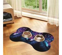 Neon wolf with purple head Prints Bone-shaped pet meal mat | Absorbent, non-slip, durable, and easy-to-clean pet feeding mat
