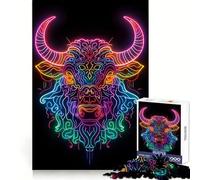 Neon Yak Animal 1000 Piece Jigsaw Puzzle for Adults Smart Game Soothing Fun Pattern Assembly Stylish Gift (38x52cm)