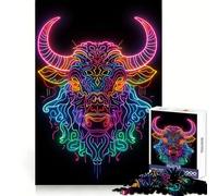 Neon Yak Animal for Adults 1000 Piece Jigsaw Puzzle Think Smart Toy Leisure Time Accurate Cut Art Collectible (38x26cm)