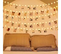 Neonawall Photo Clips Fairy String Lights, 120 LED Photo Clip String Lights 12M Battery Powered Copper Wire Fairy Lights with 60 Clips and Picture Card Hanging Pegs for Birthday Wedding Bedroom Party
