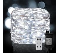 Neonawall Plug in Fairy String Lights, 20M 200 LED Silver Wire Lights Mains Powered 8 Mode Micro Firefly Lights for Bedroom Garden Wedding Party Christmas Decoration (Cool White)