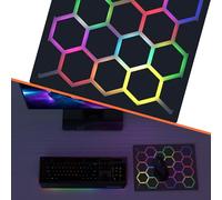 Neonaze Gaming mouse pad with hexagonal glowing pattern, hard mouse pad, multiple lighting modes, supports PC client color adjustment, syncs with screen colors, a unique mouse pad