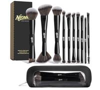 NEONIQ 10 PCS Double Sided Makeup Brush Set With Bag, Makeup Brushes, Foundation Blush Highlight Make Up Brushes, Blending Eyebrow Eyeshadow Eyeliner, Professional Face Brush Set Tools（Black）