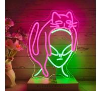 NEONLOVE Alien Neon Sign Green Alien Neon Signs for Wall Decor Alien Cat Neon Light Sign Alien Neon Signs for Bedroom Party Club Birthday Men Cave Bar Alien Neon Decorations Alien Cat Neon Gifts