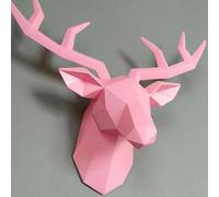 NEONMAN Resin Deer Head Sculpture Stag Head Wall Mount 3d Forest Animal Rustic Wall Art Deer Head Decor Wall Mount Background Wall Crafts Decor Deer Horn Wall Ornament Geometric Faux Resin Head(Pink,5