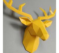 NEONMAN Resin Deer Head Sculpture Stag Head Wall Mount 3d Forest Animal Rustic Wall Art Deer Head Decor Wall Mount Background Wall Crafts Decor Deer Horn Wall Ornament Geometric Faux Resin Head(Yellow