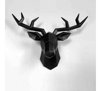 NEONMAN Resin Deer Head Sculpture Stag Head Wall Mount 3d Forest Animal Rustic Wall Art Deer Head Decor Wall Mount Background Wall Crafts Decor Deer Horn Wall Ornament Geometric Faux Resin Head(Black,