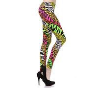 NeonNation Multi Color Animal Print Bright Leggings 1980s Pants Zebra Cheetah Costume - Large
