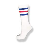 NeonNation Women's Calf High White Sock with Three Stripes (Royal Blue & Red)