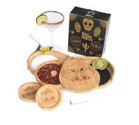 NEONSOLIS Margarita Salt Rimmer Set - 3-Tier Salt Rimmer for Cocktails - Cool Mexican Skull Engraving - Bamboo Wood Bar Salt and Sugar Rimmer - Cocktail Rimmers for Drinks, Party, Home Bar