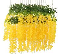 NEOONES 12 Pack Wisteria Flower Vines Garland, 3.75 Feet Artificial Flower Strings, Fake Hanging Flowers, Silk Wisteria Garland Flowers, Wisteria Vine for Wedding, Garden, Wall Decoration (Yellow)