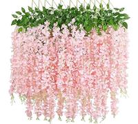 NEOONES 12 Pack Wisteria Flower Vines Garland, 3.75 Ft Artificial Flower Strings, Fake Hanging Flowers, Silk Garland, Wisteria Vine for Wedding, Garden, Wall Decoration (Peach)