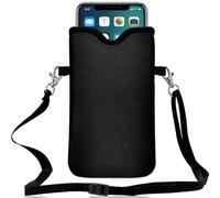 Neoprene Cell Phone Sleeve Pouch Case Bag with Crossbody Strap Neck Lanyard for iPhone 17 16 15 Pro Max, Samsung Galaxy S26 Ultra S25 FE S24 Plus A57 A37 A17 A56 A36 A26 A16 A35 A15, Pixel 10 (Black)