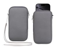 Neoprene Cell Phone Sleeve Zipper Phone Pouch Holder w/ Neck Strap Compatible for iPhone 17 Pro Max 16 Plus Galaxy S26 Ultra S26+ S25 FE A17 A36 A56 Oneplus 15 13 Pixel 10 Poco X7 Pro (Gray, Medium)