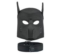 Neoprene Dog Face Pup Hood with Removable Muzzle & Collar - Puppy Mask for Role Play, Cosplay, Halloween Costume (Black)