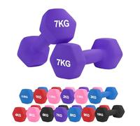 Neoprene Dumbbell - Cast Iron Core Hex Shape Hand Weight with Anti-Slip Grip, Durable Rubber Coating for Strength Training, Home Gym, Fitness & Aerobic Exercise (0.5-10 kg) (7Kg Pair-Purple)