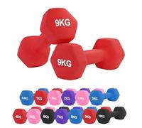 Neoprene Dumbbell - Cast Iron Core Hex Shape Hand Weight with Anti-Slip Grip, Durable Rubber Coating for Strength Training, Home Gym, Fitness & Aerobic Exercise (0.5-10 kg) (9Kg Pair-Red)