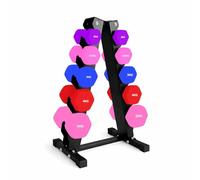 Neoprene Hex Dumbbell 5 Pairs Set 0.5-10kg - Non-Slip Hand Weights for Strength Training, Home Gym Fitness & Full-Body Workouts (With Rack-Black, 2×(2+2.5+3+4+5)33kg)