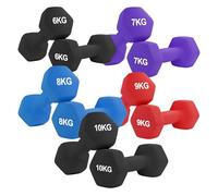 Neoprene Hex Dumbbell 5 Pairs Set 0.5-10kg - Non-Slip Hand Weights for Strength Training, Home Gym Fitness & Full-Body Workouts (Without Rack-Black, 2×(6+7+8+9+10)80kg)