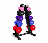 Neoprene Hex Dumbbell 5 Pairs Set 0.5-10kg - Non-Slip Hand Weights for Strength Training, Home Gym Fitness & Full-Body Workouts (With Rack-Black, 2×(5+6+7+8+9)70kg)