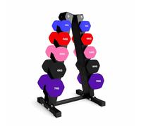 Neoprene Hex Dumbbell 5 Pairs Set 0.5-10kg - Non-Slip Hand Weights for Strength Training, Home Gym Fitness & Full-Body Workouts (With Rack-Black, 2×(3+4+5+6+7)50kg)