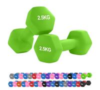 Neoprene Hex Dumbbell Set 0.5-10kg - Non-Slip Comfort Grip Hand Weights for Home Gym, Strength Training, Full-Body Workouts, HIIT, CrossFit, Pilates (2.5Kg Pair-Green)