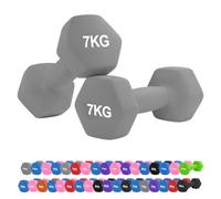 Neoprene Hex Dumbbell Set 0.5-10kg - Non-Slip Comfort Grip Hand Weights for Home Gym, Strength Training, Full-Body Workouts, HIIT, CrossFit, Pilates (7Kg Pair-Gray)