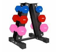 Neoprene Hex Dumbbell Set of 3 Pairs 0.5-10kg - Non-Slip Hand Weights for Home Gym, Strength Training, Fitness Workouts & Full-Body Exercise for Men & Women (With Rack-Balck, 2×(3+4+5)24kg)