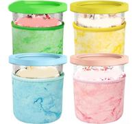 Neoprene Ice Cream Sleeve for Pint Tubs 14-16oz - Insulated Cup Holder Cover with Handle, Reusable Cold Resistant Cozy for Gelato & Yogurt, Machine Washable, Assorted Patterns(2 2)
