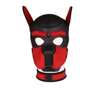 Neoprene K9 Puppy Hood Dog Muzzle Mask Pup Hood Halloween Mask (Red, Mask with Collar)