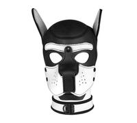 Neoprene K9 Puppy Hood Dog Muzzle Mask Pup Hood Halloween Mask (White, Mask with Collar)