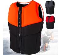 Neoprene Life Jacket Adult Front Zip Buoyancy Aid Adjustable Swim Snorkel Vest Swimming Flotation Jacket Diving Floatage Assist(Orange,M (58-70KG))