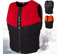 Neoprene Life Jacket Adult Front Zip Buoyancy Aid Adjustable Swim Snorkel Vest Swimming Flotation Jacket Diving Floatage Assist(Red,M (58-70KG))