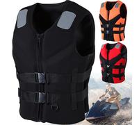 Neoprene Life Jacket Adults Adjustable Swim Vest Floatation Buoyancy Aid with Reflective Strips And Adjustable Buckle(Black,2XL(85-95KG))