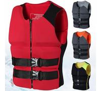 Neoprene Life Jacket for Adults Kids, Swim Vest Unisex Portable Adjustable Buoyancy Aid for Kayaking Floatation Device Surfing Outdoor WaterSports(Black Red,3XL)