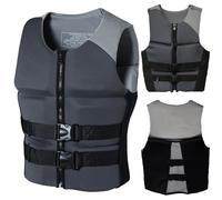 Neoprene Life Jacket for Adults with Adjustable Fit Buoyancy Aid Swim Vest for Kayaking Snorkeling Swimming Boating Water Sports(Black-Grey,3XL)