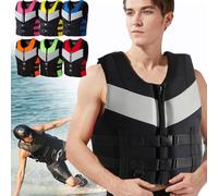 Neoprene Life Jackets for Adults Kids, Adjustable Buoyancy Aid Float Swim Vest for Men Women 48-110kg for Kayaking Paddle Boarding Swimming Boating Fishing(Black,S)