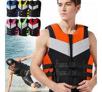 Neoprene Life Jackets for Adults Kids, Adjustable Buoyancy Aid Float Swim Vest for Men Women 48-110kg for Kayaking Paddle Boarding Swimming Boating Fishing(Black Orange,S)