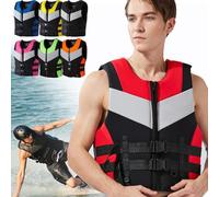 Neoprene Life Jackets for Adults Kids, Adjustable Buoyancy Aid Float Swim Vest for Men Women 48-110kg for Kayaking Paddle Boarding Swimming Boating Fishing(Black Red,3XL)