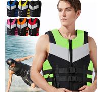 Neoprene Life Jackets for Adults Kids, Adjustable Buoyancy Aid Float Swim Vest for Men Women 48-110kg for Kayaking Paddle Boarding Swimming Boating Fishing(Black Green,3XL)