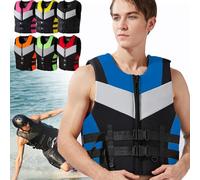 Neoprene Life Jackets for Adults Kids, Adjustable Buoyancy Aid Float Swim Vest for Men Women 48-110kg for Kayaking Paddle Boarding Swimming Boating Fishing(Black Blue,S)
