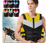 Neoprene Life Jackets for Adults Kids, Adjustable Buoyancy Aid Float Swim Vest for Men Women 48-110kg for Kayaking Paddle Boarding Swimming Boating Fishing(Black Yellow,M)