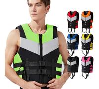 Neoprene Life Jackets for Adults Kids, Buoyancy Aid Float Swim Vest for Men Women 48-110kg with Adjustable Buckle for Kayaking Paddle Boarding Swimming Boating Fishing(Black Green,S)