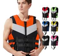Neoprene Life Jackets for Adults Kids, Buoyancy Aid Float Swim Vest for Men Women 48-110kg with Adjustable Buckle for Kayaking Paddle Boarding Swimming Boating Fishing(Black Orange,3XL)