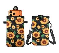 Neoprene Phone Sleeve Pouch Bag Case with Crossbody Strap Compatible for iPhone 17 Pro Max Air 16 Plus / Galaxy S26 Ultra / S26+ S25 FE A17 A36 A56 / Pixel 10 Pro XL / OnePlus 15 13 (Sunflower, XL)