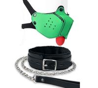Neoprene Puppy Face Muzzle Dog Hood Mask Play Hoods Pup Play Gear Mask (Green, One Size)