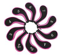 Neoprene Stick Head Covers 10 Pack | Defensive Iron Head Protectors for Scratches/Dents | Refined Putter Set with Smooth Zipper & Numbered Markings (Pink)